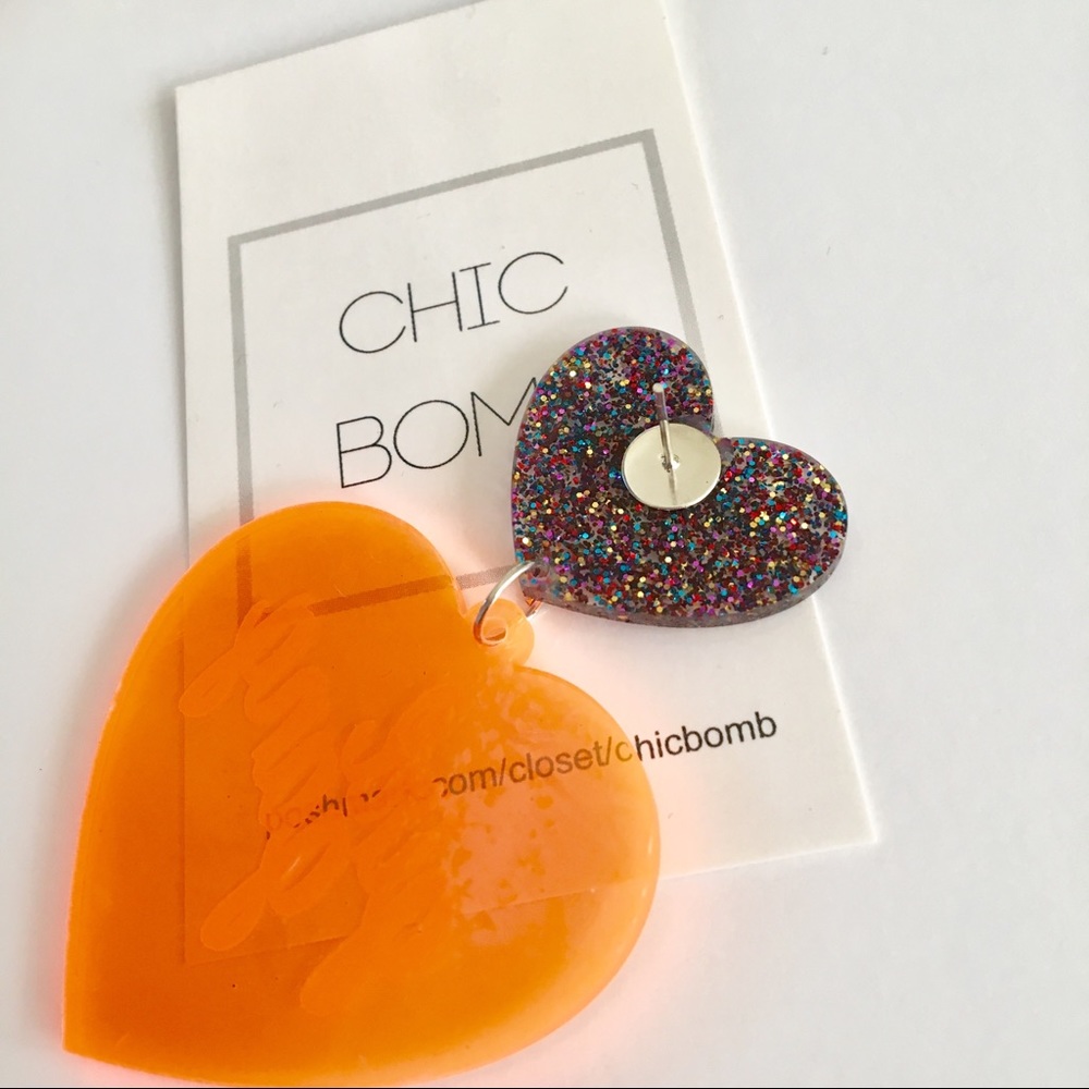 Lucite multicolor CONFETTI heart earring-GIRL GANG - Picture 5 of 5